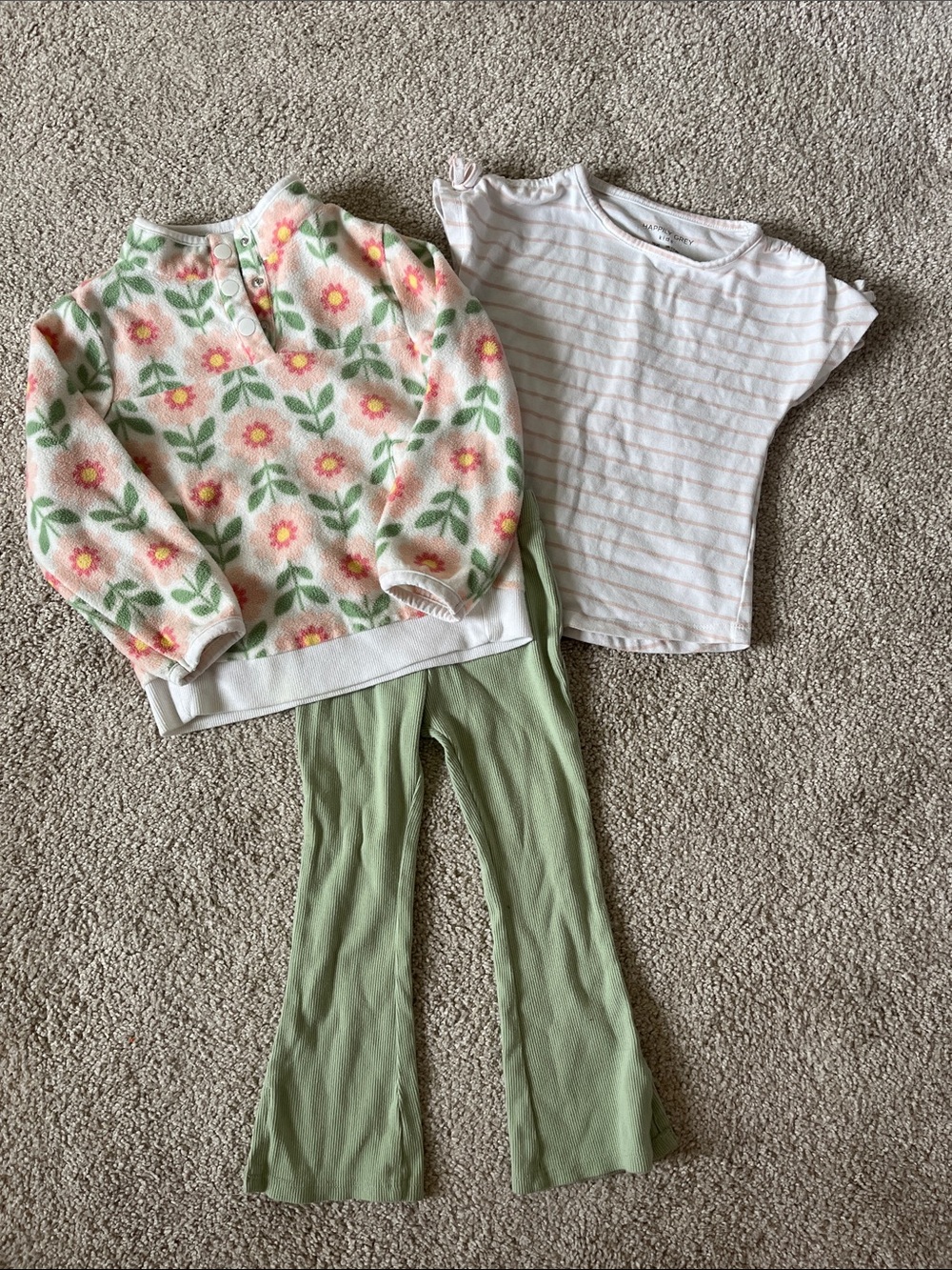 Floral Sherpa Pullover & Sage Ribbed Pants Kids Set